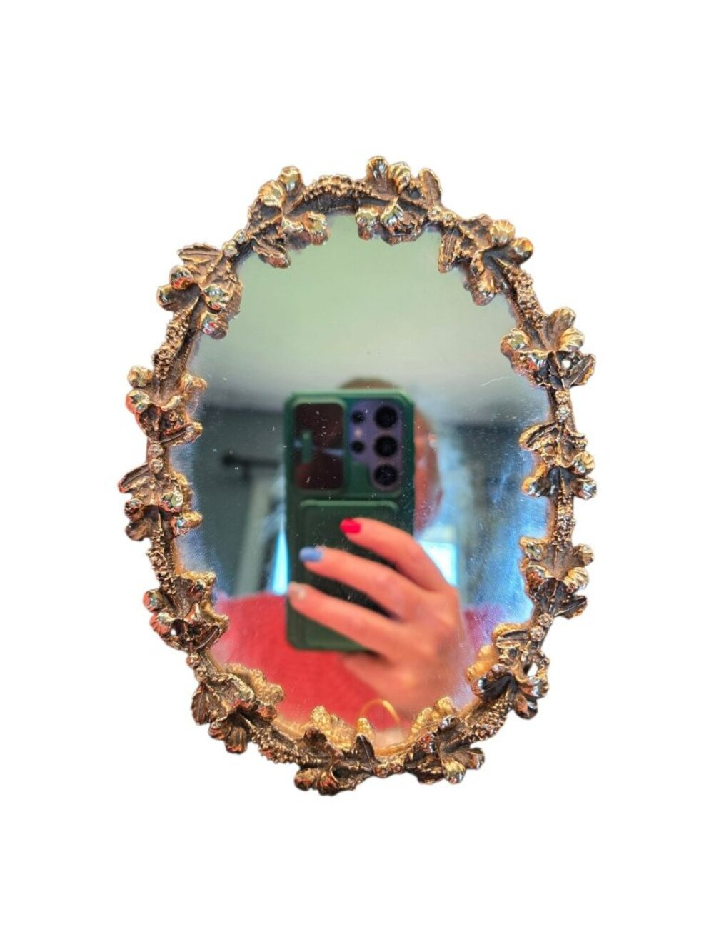 Hollywood Regency Ornate Oval Vanity Mirror Hibiscus Frame Design